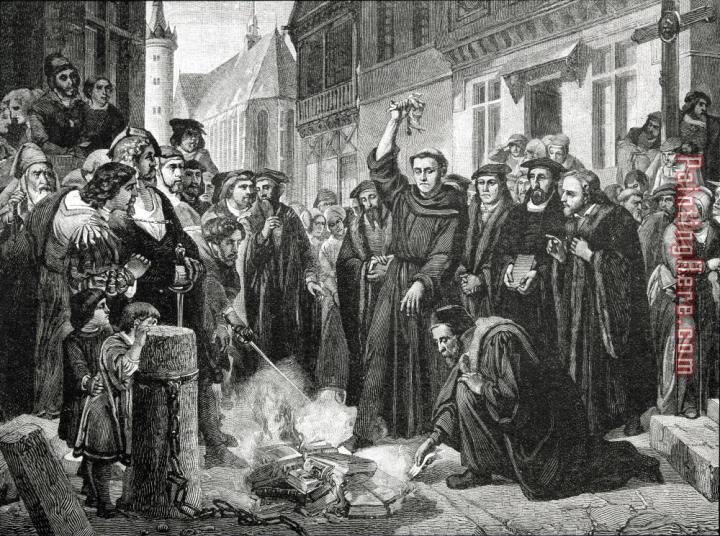 English School Martin Luther 1483 1546 Publicly Burning The Pope's Bull In 1521